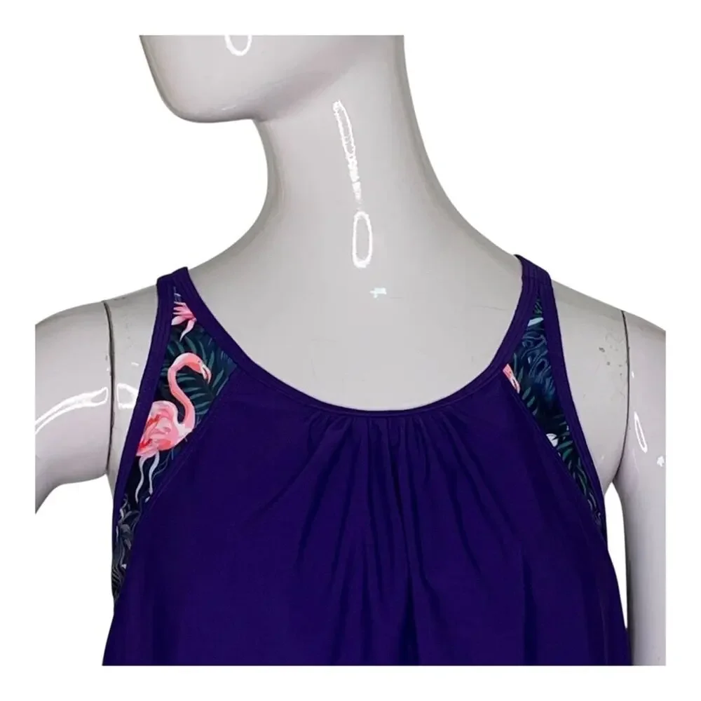 Yonique NWT Tankini Top with a Built in Flamingo Patterned Bra Size M